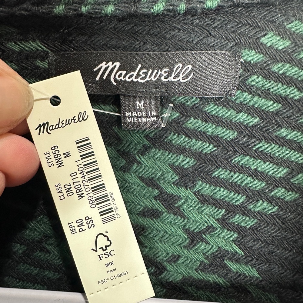 MADEWELL Boxy Shirt Jacket Blazer Green Navy Plaid Button Front NN959 Sz‎ M NWT - Picture 4 of 9